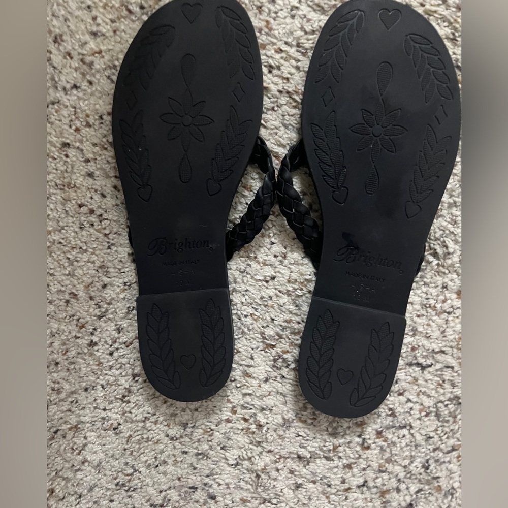Brighton Black Braided Leather Toe-Ring Sandals with Silver Knot Accent size 10 - Picture 2 of 4